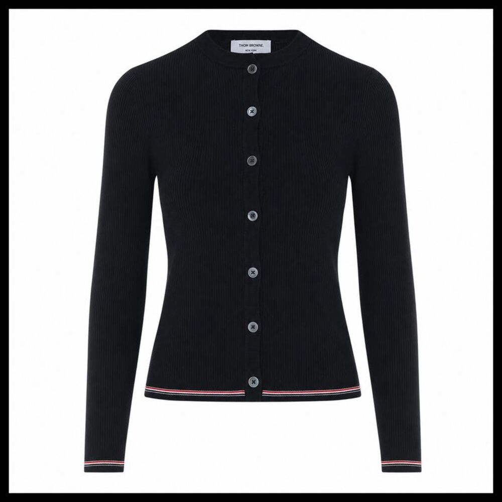Thom Browne Women Ribbed Striped Logo Cardigan